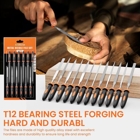 Simniam 12Pcs Metal File Set, Premium Grade T12 Drop Forged Alloy Steel, Mini File Set Contains 6Pcs Diamond Needle Files, 6 Pcs Carbon Steel Needle Files, Perfect for Sanding Wood, Metal & DIY in Saudi Arabia