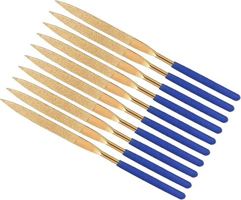 Diamond Coated Needle File, | 5mm Shank 180mm Length|, Titanium Coated Flat Point Files Sharpening Tool - (Applications: for Metal Glass Stone), 10-Pieces in Saudi Arabia