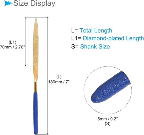 Diamond Coated Needle File, | 5mm Shank 180mm Length|, Titanium Coated Flat Point Files Sharpening Tool - (Applications: for Metal Glass Stone), 10-Pieces in Saudi Arabia