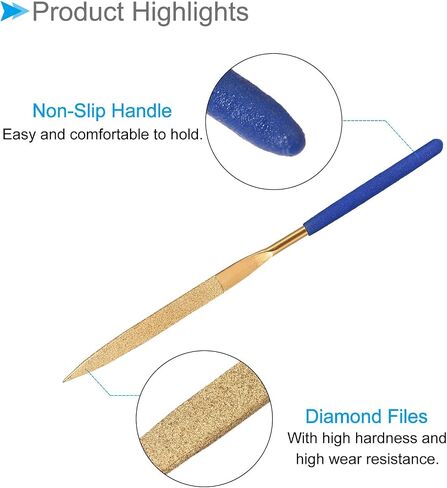 Diamond Coated Needle File, | 5mm Shank 180mm Length|, Titanium Coated Flat Point Files Sharpening Tool - (Applications: for Metal Glass Stone), 10-Pieces in Saudi Arabia