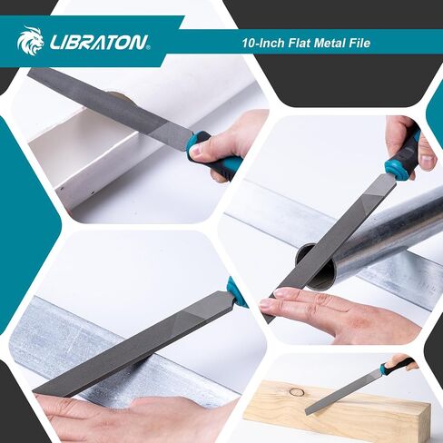 ملف معدني مسطح مقاس 10 بوصات من LIBRATON، أداة ملف معدني، ملف فولاذي عالي الكربون بمقبض مريح، ملف يدوي للمعادن، تشغيل المعادن، الخشب، البلاستيك، ملف مسطح للتكرير والتشكيل والكشط in Kuwait