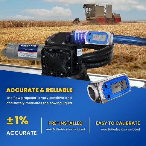 Flow Meter 3/4 Inches - Digital Flow Meter Aluminum Alloy Engineered - Fuel Meter Features Auto on & Off - Turbine Flow Meter & Digital Gas Meter in Industry-Grade - Supports Gallon, QTS, PTS, L, m³ in Saudi Arabia