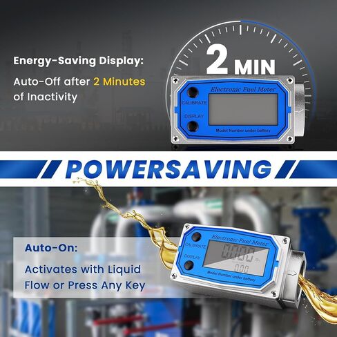 Flow Meter 3/4 Inches - Digital Flow Meter Aluminum Alloy Engineered - Fuel Meter Features Auto on & Off - Turbine Flow Meter & Digital Gas Meter in Industry-Grade - Supports Gallon, QTS, PTS, L, m³ in Saudi Arabia