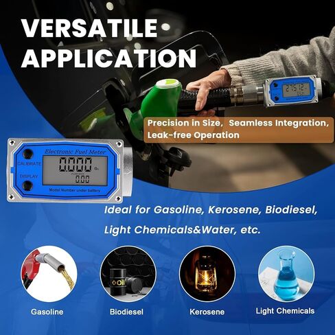 Flow Meter 3/4 Inches - Digital Flow Meter Aluminum Alloy Engineered - Fuel Meter Features Auto on & Off - Turbine Flow Meter & Digital Gas Meter in Industry-Grade - Supports Gallon, QTS, PTS, L, m³ in Saudi Arabia