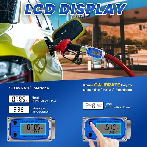 Flow Meter 3/4 Inches - Digital Flow Meter Aluminum Alloy Engineered - Fuel Meter Features Auto on & Off - Turbine Flow Meter & Digital Gas Meter in Industry-Grade - Supports Gallon, QTS, PTS, L, m³ in Saudi Arabia