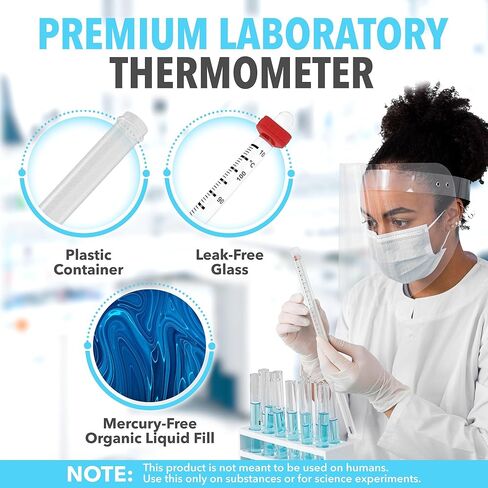 ميزان حرارة مختبر JJ CARE، ميزان حرارة مختبري مانع للتسرب، غمر إجمالي 305 مم، مقياس حرارة مختبري معاير وخالي من الزئبق، ميزان حرارة علمي للمختبر in Kuwait