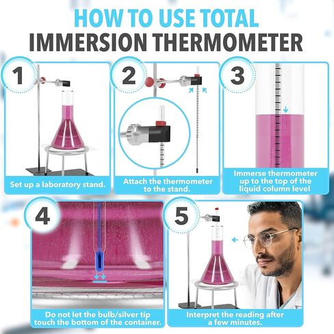 ميزان حرارة مختبر JJ CARE، ميزان حرارة مختبري مانع للتسرب، غمر إجمالي 305 مم، مقياس حرارة مختبري معاير وخالي من الزئبق، ميزان حرارة علمي للمختبر in Kuwait