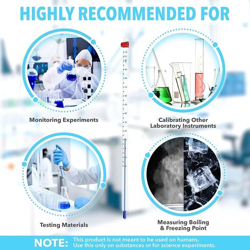 ميزان حرارة مختبر JJ CARE، ميزان حرارة مختبري مانع للتسرب، غمر إجمالي 305 مم، مقياس حرارة مختبري معاير وخالي من الزئبق، ميزان حرارة علمي للمختبر in Kuwait