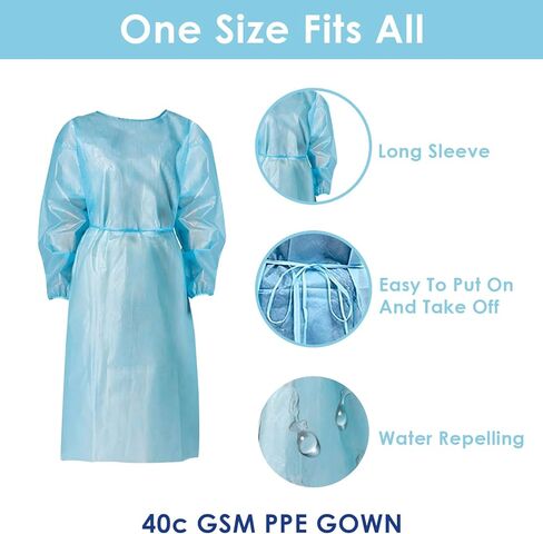 Personal Touch 20 Pack Disposable Isolation Gowns - Blue Level 2 SMS 40gsm Non-Woven Material - PPE Gowns Disposable for Dental, Medical Use, Fluid-Resistant and Latex-Free Gowns, Universal Size in Saudi Arabia