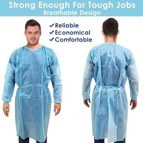 Personal Touch 20 Pack Disposable Isolation Gowns - Blue Level 2 SMS 40gsm Non-Woven Material - PPE Gowns Disposable for Dental, Medical Use, Fluid-Resistant and Latex-Free Gowns, Universal Size in Saudi Arabia