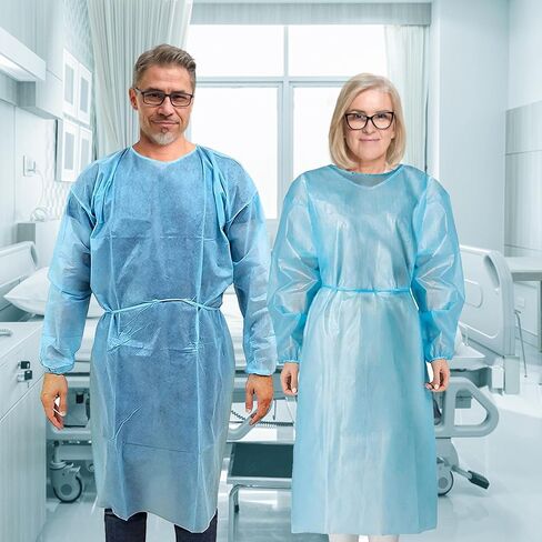 Personal Touch 20 Pack Disposable Isolation Gowns - Blue Level 2 SMS 40gsm Non-Woven Material - PPE Gowns Disposable for Dental, Medical Use, Fluid-Resistant and Latex-Free Gowns, Universal Size in Saudi Arabia