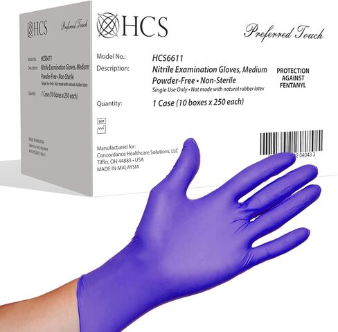 HCS 3.0 Purple Nitrile Gloves, Medium - (250/Box) Medical Gloves Disposable, Latex-Free - Chemo Rated Rubber Gloves - Disposable Gloves Medium in Kuwait