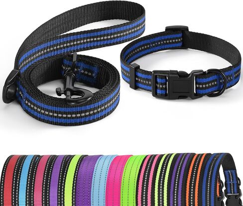 Mile High Life | Reflective Dog Collar Leash Set | Small Dog Collar Leash Set | Medium Dog Collar Leash Set | Adjustable Collar Leash Set (Reflective Solid Limegreen, Medium (Pack of 2)) in Kuwait