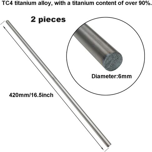2Pcs Titanium Round Rod Dia 4mm 0.157"" Length 420mm 16.535""，Solid TC4 Titanium Rod, Silver gray in Kuwait