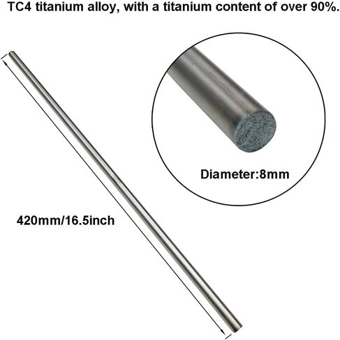 2Pcs Titanium Round Rod Dia 4mm 0.157"" Length 420mm 16.535""，Solid TC4 Titanium Rod, Silver gray in Kuwait