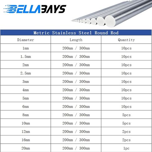 304 Stainless Steel Round Rod 10pcs 6mm x 300mm (0.24 x 11.81 inches) Metric Length Tolerance ± 0.5mm for DIY Craft Making Industry Metal Working Hobby Storage Rack Model Making in Saudi Arabia