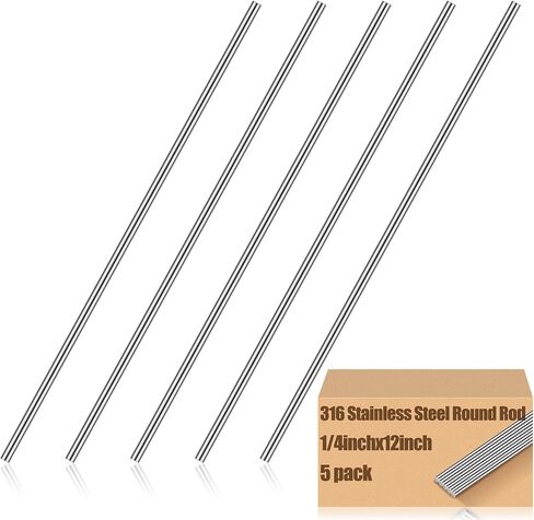 5 Pcs 316 Stainless Steel Round Rod, 1/4" Diameter and 12" Length Stainless Steel Rod Metal Bar Solid Shaft Rods for Industry, Metal DIY Craft and Metal Working Hobbies in Saudi Arabia