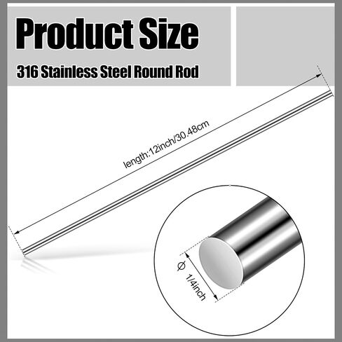 5 Pcs 316 Stainless Steel Round Rod, 1/4" Diameter and 12" Length Stainless Steel Rod Metal Bar Solid Shaft Rods for Industry, Metal DIY Craft and Metal Working Hobbies in Saudi Arabia