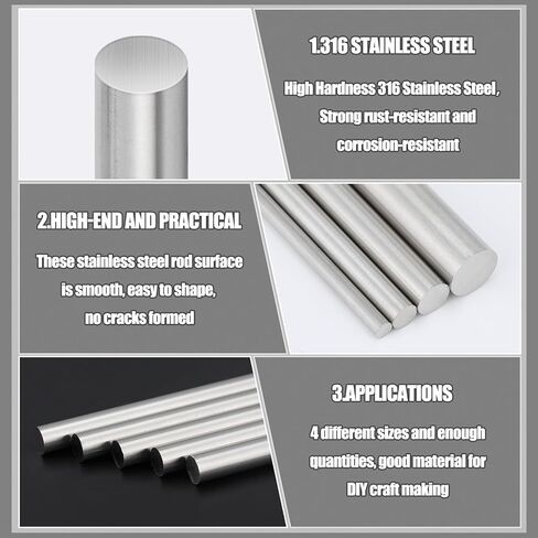 5 Pcs 316 Stainless Steel Round Rod, 1/4" Diameter and 12" Length Stainless Steel Rod Metal Bar Solid Shaft Rods for Industry, Metal DIY Craft and Metal Working Hobbies in Saudi Arabia