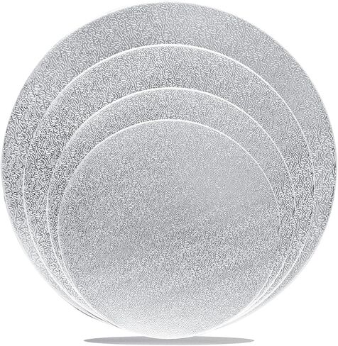 4 Pack Silver Cake Boards Round Cake Circles 6, 8, 10, 12 Inch Cake Base Cardboard, 1 of Each Size Set for Baking Cake, Wedding Birthday Cake, Dessert, Cake, Pizza Decorating and Exhibition in Kuwait