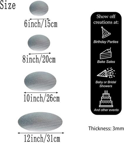4 Pack Silver Cake Boards Round Cake Circles 6, 8, 10, 12 Inch Cake Base Cardboard, 1 of Each Size Set for Baking Cake, Wedding Birthday Cake, Dessert, Cake, Pizza Decorating and Exhibition in Kuwait