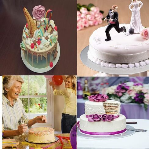 4 Pack Silver Cake Boards Round Cake Circles 6, 8, 10, 12 Inch Cake Base Cardboard, 1 of Each Size Set for Baking Cake, Wedding Birthday Cake, Dessert, Cake, Pizza Decorating and Exhibition in Kuwait