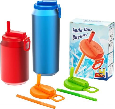 4-pack 4 Color Sip and Seal Straws Soda ​Can Covers Can Lids with 12 Colorful Flexible Straws, BPA-Free Reusable For Fits standard For Canned Beverage, Beer, Juice,Seltzer. (Single color) in Saudi Arabia