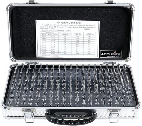 أدوات Accusize الصناعية - مجموعة قياس دبوس ZZ ذات 190 قطعة دقيقة، من 0.061 بوصة إلى 0.250 بوصة، طول 2 بوصة، معالجة بالحرارة، 60-62 RC، مع علبة ألومنيوم، M1(-) A in Saudi Arabia