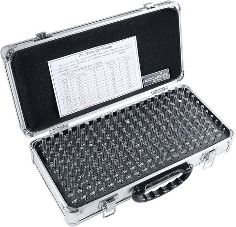 أدوات Accusize الصناعية - مجموعة قياس دبوس ZZ ذات 190 قطعة دقيقة، من 0.061 بوصة إلى 0.250 بوصة، طول 2 بوصة، معالجة بالحرارة، 60-62 RC، مع علبة ألومنيوم، M1(-) A in Saudi Arabia