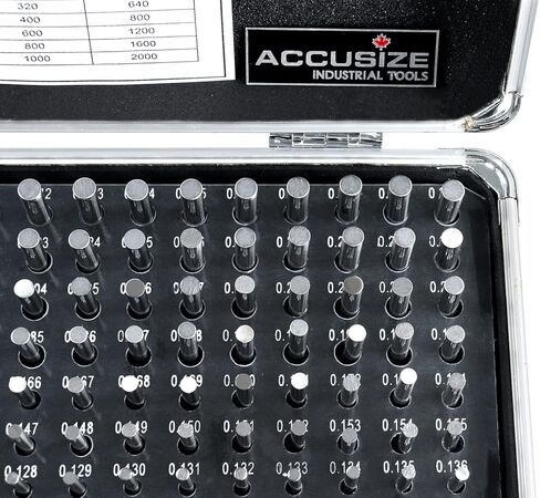 أدوات Accusize الصناعية - مجموعة قياس دبوس ZZ ذات 190 قطعة دقيقة، من 0.061 بوصة إلى 0.250 بوصة، طول 2 بوصة، معالجة بالحرارة، 60-62 RC، مع علبة ألومنيوم، M1(-) A in Saudi Arabia
