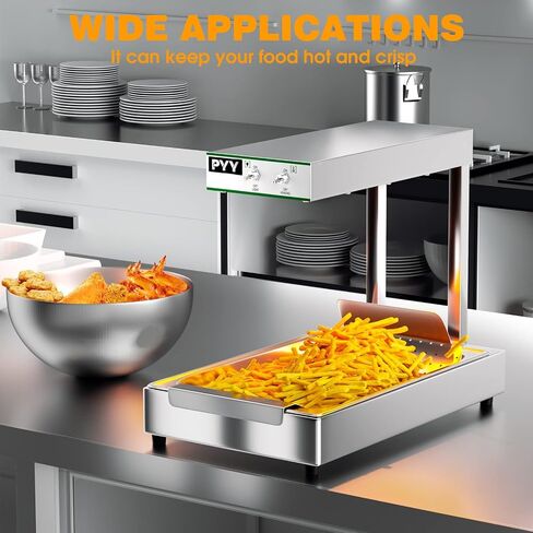 PYY French Fry Warmer - Food Warmer Countertop, Food Heat Lamp for Chips Commercial Heat Light Free, Standing Warming Dump Station Churros Fried Food, Silver, 350W in Saudi Arabia