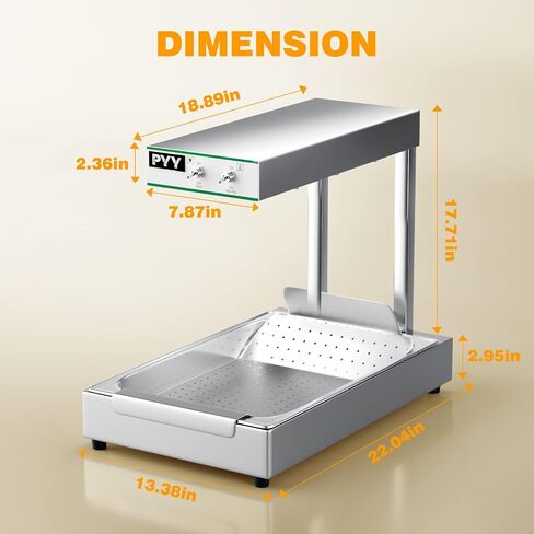 PYY French Fry Warmer - Food Warmer Countertop, Food Heat Lamp for Chips Commercial Heat Light Free, Standing Warming Dump Station Churros Fried Food, Silver, 350W in Saudi Arabia