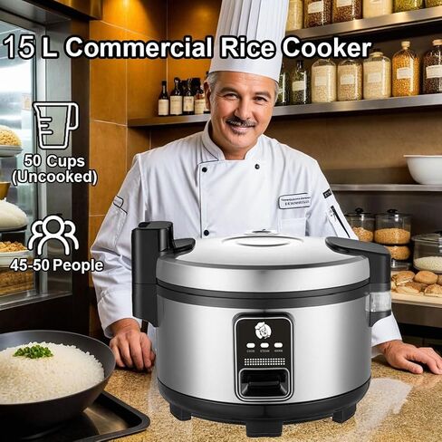 Large 15L Commercial rice cooker 90 cups cooked / 50 cups uncooked rice Electiric Rice Cooker & Rice Warme | Automatic Warm | Stainless Steel | with One-Touch Operation in Saudi Arabia