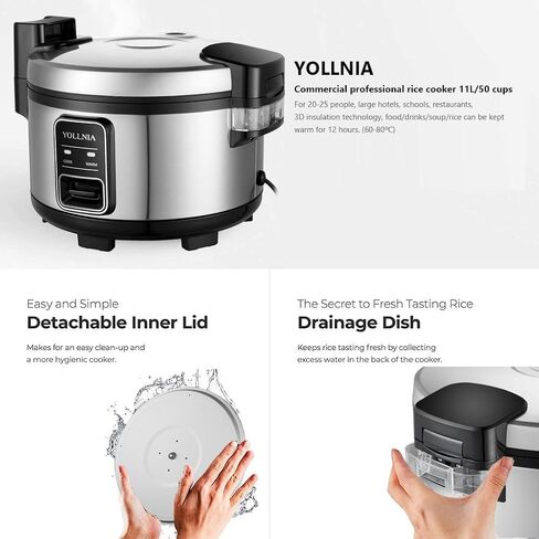 Large 15L Commercial rice cooker 90 cups cooked / 50 cups uncooked rice Electiric Rice Cooker & Rice Warme | Automatic Warm | Stainless Steel | with One-Touch Operation in Saudi Arabia