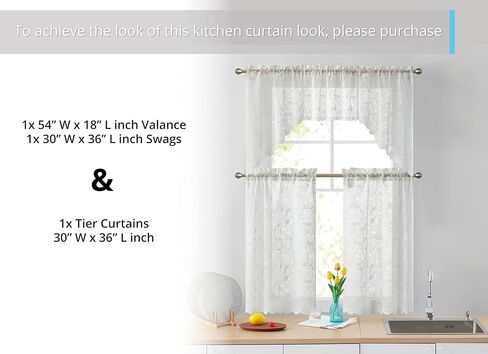 ستارة مطبخ شفافة من HLC.ME Joyce Lace - جيب قضيب للنوافذ الصغيرة والحمام والمطبخ - 54 عرض × 18 لتر (رمادي كتان، ستارة واحدة) in Kuwait