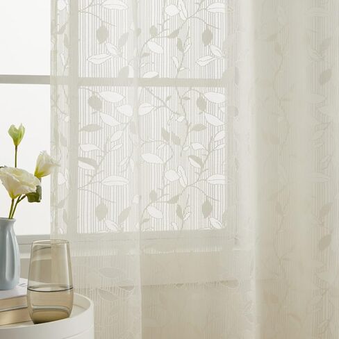 ستارة مطبخ شفافة من HLC.ME Joyce Lace - جيب قضيب للنوافذ الصغيرة والحمام والمطبخ - 54 عرض × 18 لتر (رمادي كتان، ستارة واحدة) in Kuwait