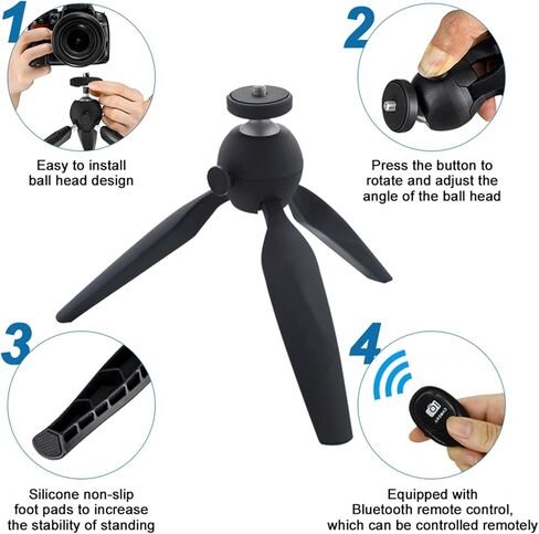 حامل هاتف محول حامل ثلاثي القوائم للهاتف المكتبي مع حامل ثلاثي القوائم صغير، حامل ثلاثي صغير لهاتف iPhone/DLSR المدمج/Samsung/Webcam/Android الهاتف المحمول أي عرض من 2.16 بوصة إلى 4.13 بوصة in Kuwait