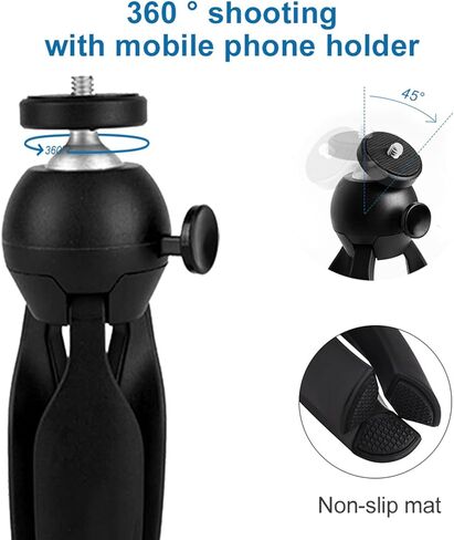 حامل هاتف محول حامل ثلاثي القوائم للهاتف المكتبي مع حامل ثلاثي القوائم صغير، حامل ثلاثي صغير لهاتف iPhone/DLSR المدمج/Samsung/Webcam/Android الهاتف المحمول أي عرض من 2.16 بوصة إلى 4.13 بوصة in Kuwait