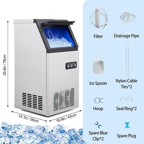Commercial Ice Maker Machine, 100lbs/24H Counter Ice Maker with 24LBS Storage Bin, 32 Ice Trays, 12-15min Quick Ice Dispensing, Freestanding Ice Maker includes Scoop for Home Office Restaurant Bar in Kuwait