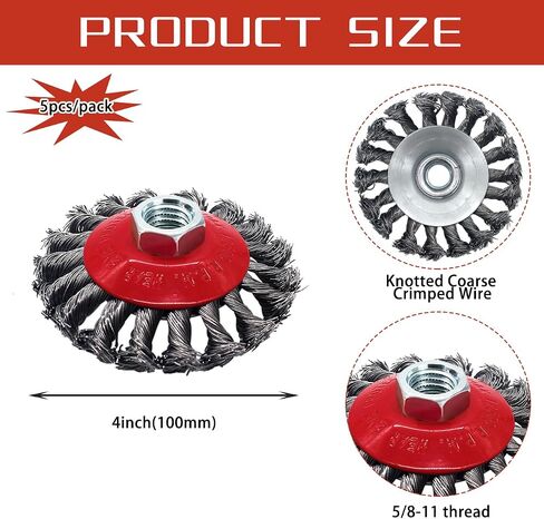 4 Pack Wire Wheel Brush for Angle Grinder, 4 Inch Angle Grinder Wire Wheel Set, 3 Inch Wire Cup Brush for 4 1/2 Angle Grinder, 5/8"-11 Thread Arbor, Twist Knotted Coarse Crimped Wire Brush Set in Saudi Arabia