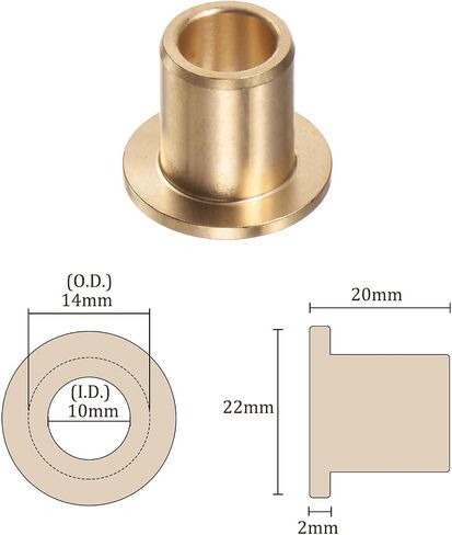 2pcs Bronze Flange Bearing Sleeve [10mm Bore x 14 OD x 20mm Flange Thickness] Self-Lubricating Bushings in Saudi Arabia