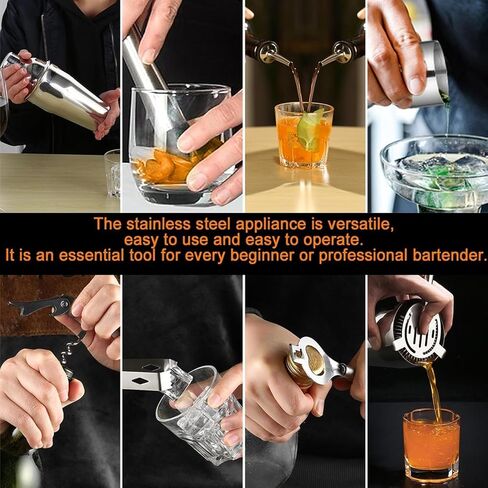 25-Piece Cocktail Shaker Set with Acrylic Stand & Cocktail Recipes Booklet,304 Stainless Steel Bartender Kit,Professional Bar Tools for Drink Mixing, Home, Bar, Party (Include 4 Whiskey Stones) in Saudi Arabia