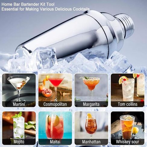 25-Piece Cocktail Shaker Set with Acrylic Stand & Cocktail Recipes Booklet,304 Stainless Steel Bartender Kit,Professional Bar Tools for Drink Mixing, Home, Bar, Party (Include 4 Whiskey Stones) in Saudi Arabia
