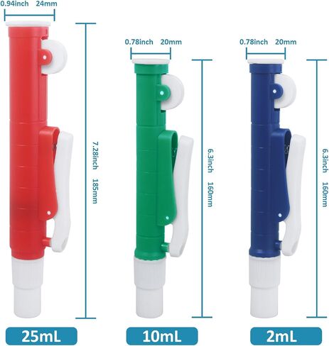Pipette Pumps, Set of 3 Lab Pipettes Including 2ml Blue & 10ml Green& 25ml Red, Scientific Pipette Pump Fit for Disposable Plastic Pipettes Glass Pipettor in Saudi Arabia