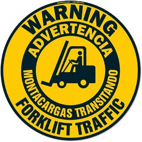 Forklift Traffic Spanish English Non-Slip Floor Marker | 6 Pack of 16" Circle Vinyl Decal | Protect Your Business, Work Place & Customers | Made in The USA
