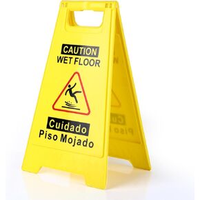 1-Pack Caution Wet Floor Sign,17.5" Height,Bright Yellow Double-Sided Folding A-Shaped Frame Design, Bilingual Caution Message