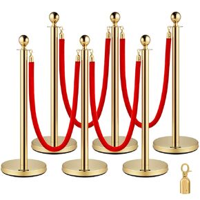 VEVOR Stanchions and Velvet Ropes 4Pcs, Solid Base with Stainless Steel Post, 5ft Red Velvet Ropes and Posts, Crowd Control Barriers Gold Stanchions, Red Carpet Runner Poles for Party Supplies