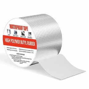 sexyrobot 4inch x 32Ft Butyl Tape Waterproof Sealing Tape Aluminum Foil Butyl Rubber Tape for RV Repair Window Pipe Metal Roof Gutter Leak Patching Silver SF02
