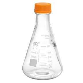 PATIKIL Erlenmeyer Flask, 3Pcs 1000ml Narrow Mouth Graduated Flasks with Screw Cap Borosilicate Glass Flasks with Printed Graduation for Lab Experiment Chemistry Science Study, Orange