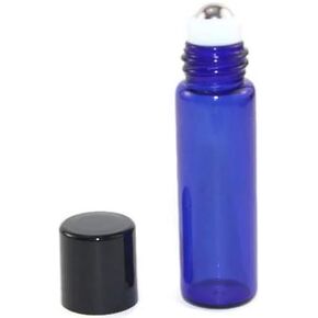 5ml COBALT BLUE Glass Roll On Roller Bottles 144 with Stainless Steel Roller Inserts & Flat Black Screw Caps - Pack of 144 each.